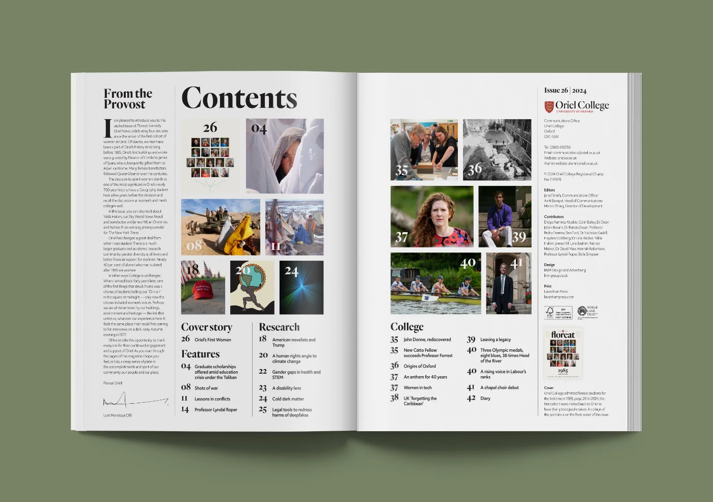 Oriel Floreat Magazine Contents Design