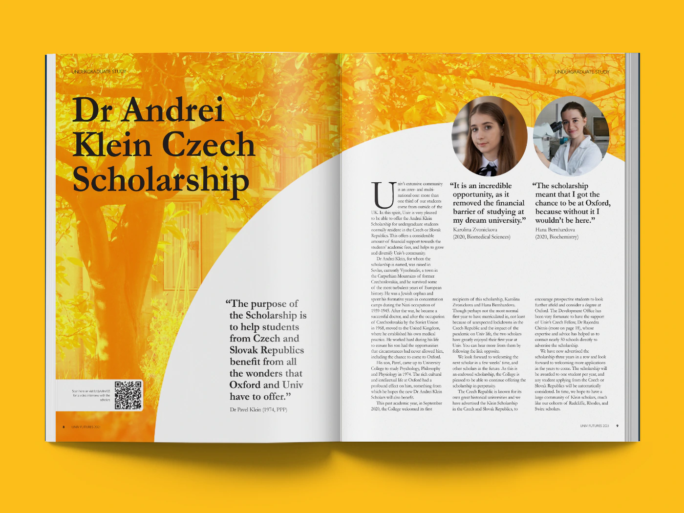 Using white space alongside bright colours to create an engaging spread